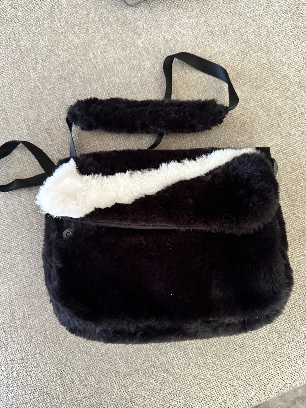 Nike Black and White Faux Fur Shoulder Bag